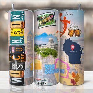 Wisconsin Tumbler, Wisconsin State Tumbler,  WI 20oz Tumbler, Milwaukee Tumbler